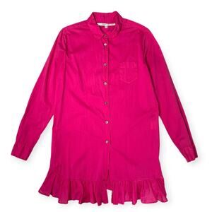 HACHE Fuchsia Frill Hem Mini Shirt Dress SIZE 42 US 6 Pink Cotton Made in Italy